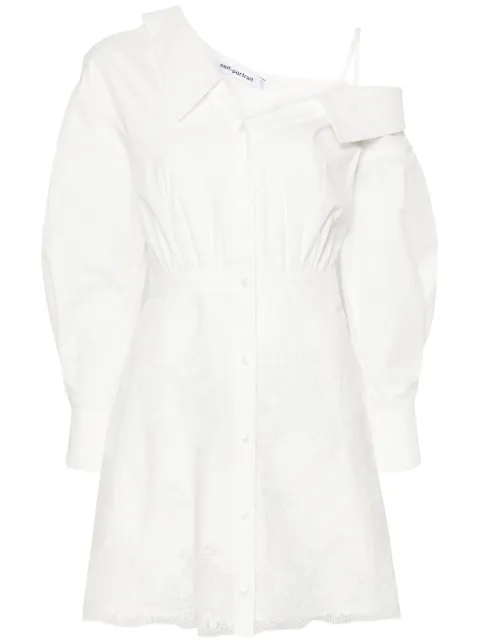 Self-Portrait lace-appliqué cotton minidress