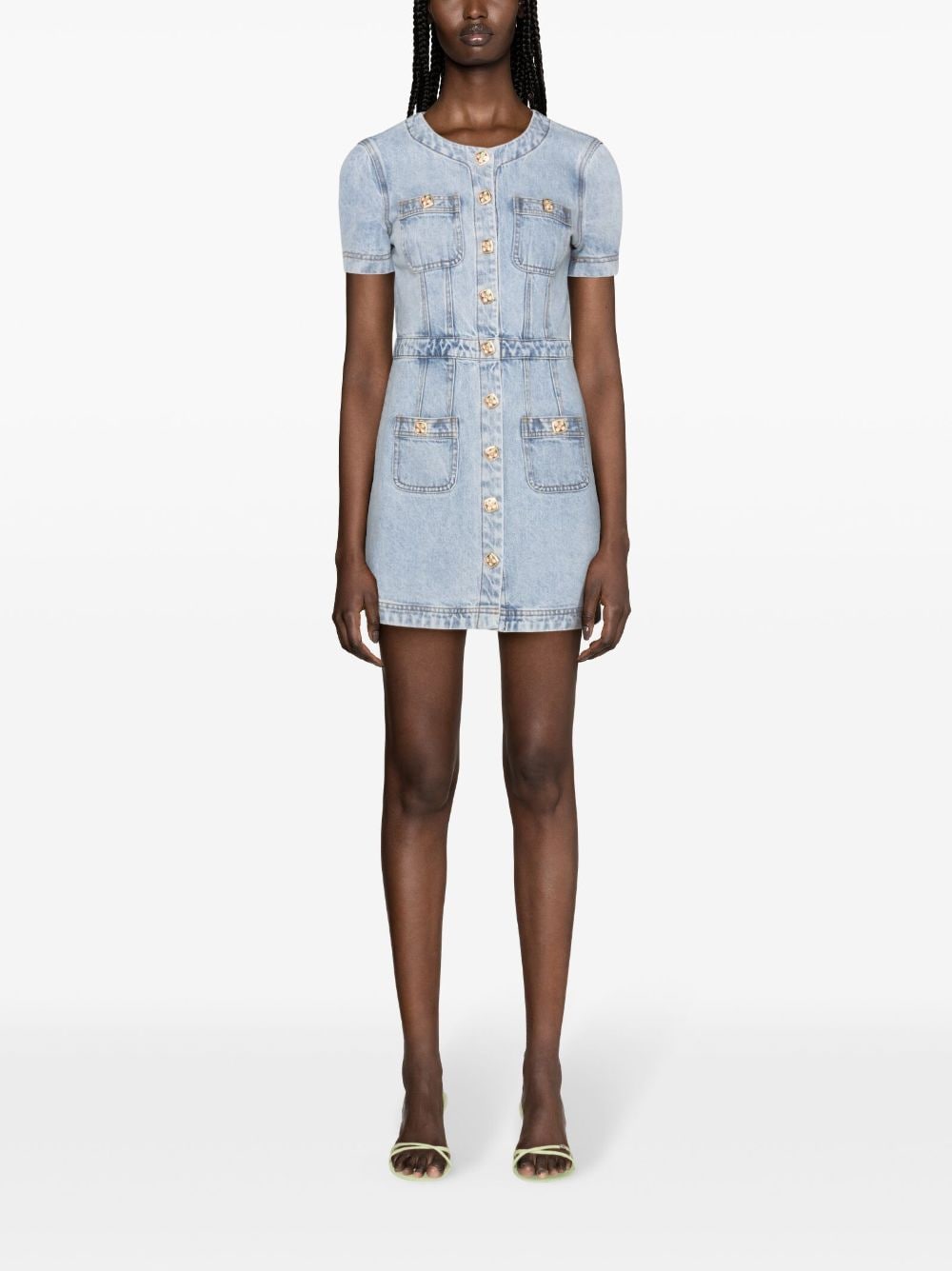 Shop Self-portrait W Kleid Denim Minidress In Blue