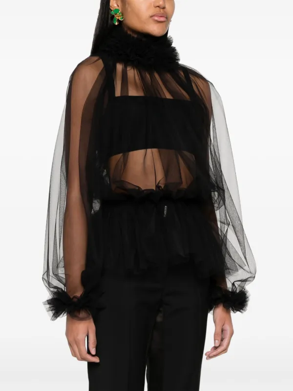 Dolce & Gabbana ruffle-trim Tulle Blouse | Black | FARFETCH