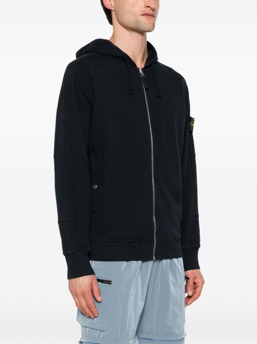 Shop Stone Island Compass Cotton Hoodie In Blue