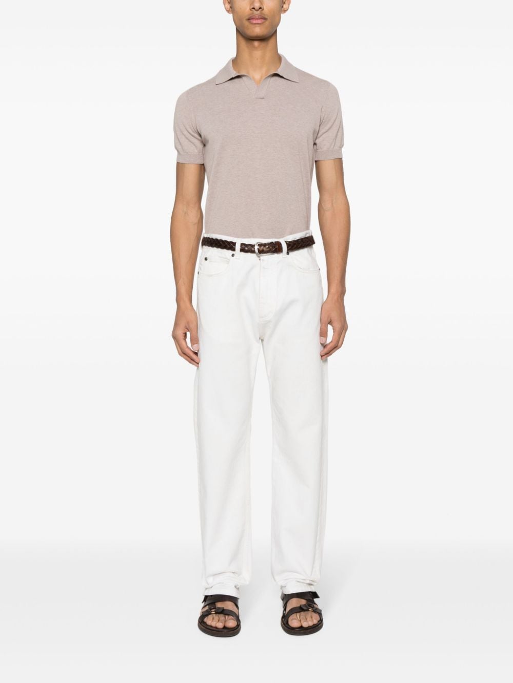 Shop Tagliatore Knitted Polo Shirt In Neutrals