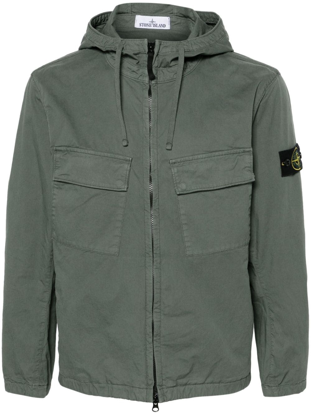 Stone Island Compass-badge Hooded Jacket In Green