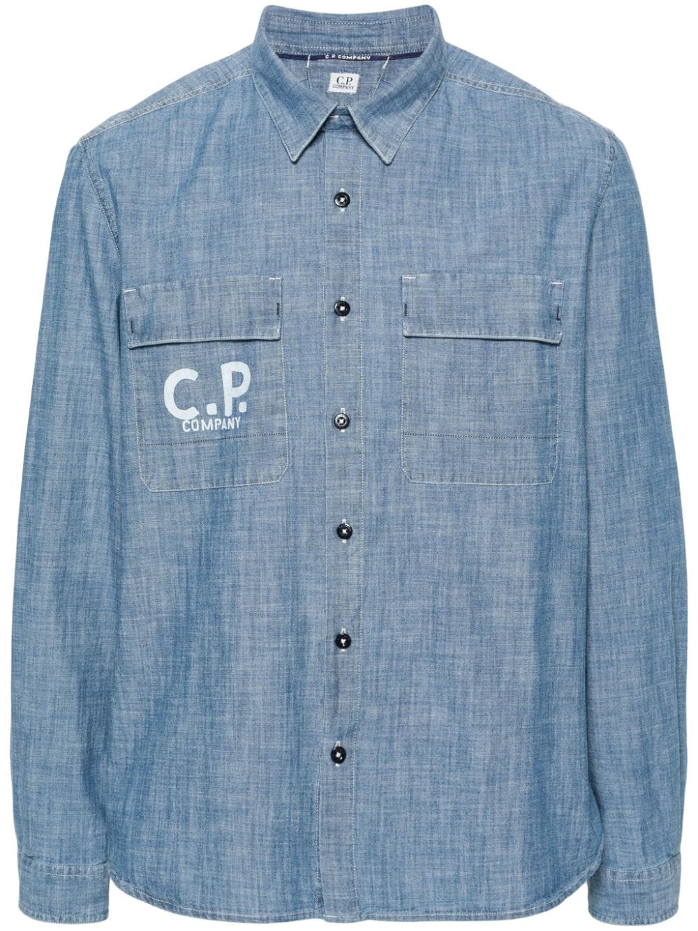 C.p. Company Logo-print Chambray Shirt In Blue
