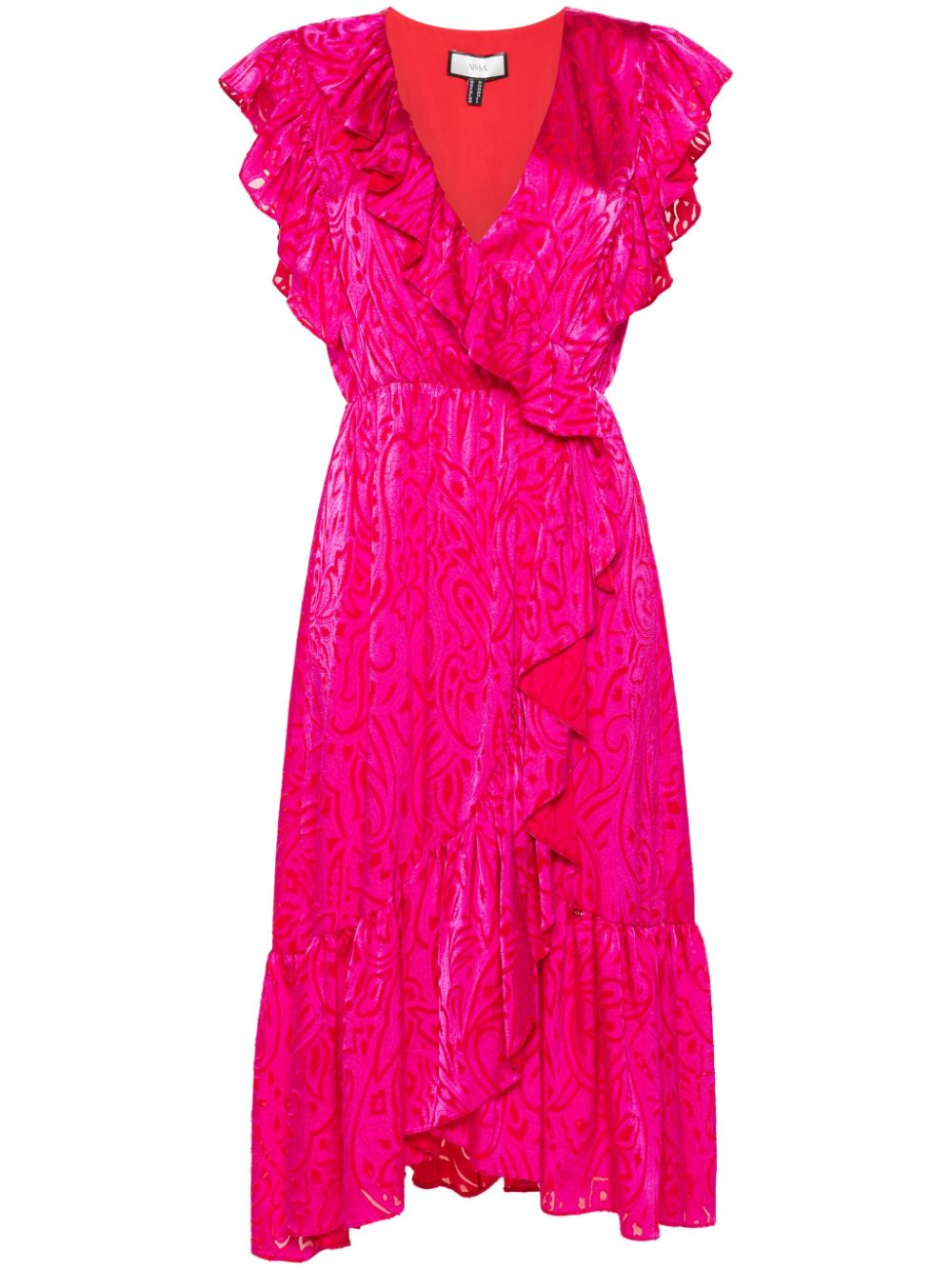 Nissa Patterned-jacquard Midi Dress In Pink