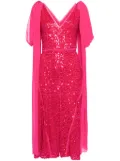ERDEM drape-shoulder sequinned midi dress - Pink