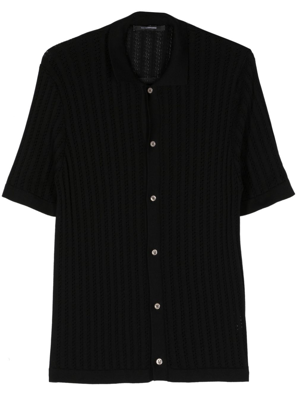 Tagliatore Semi-sheer Knitted Cotton Shirt In Black