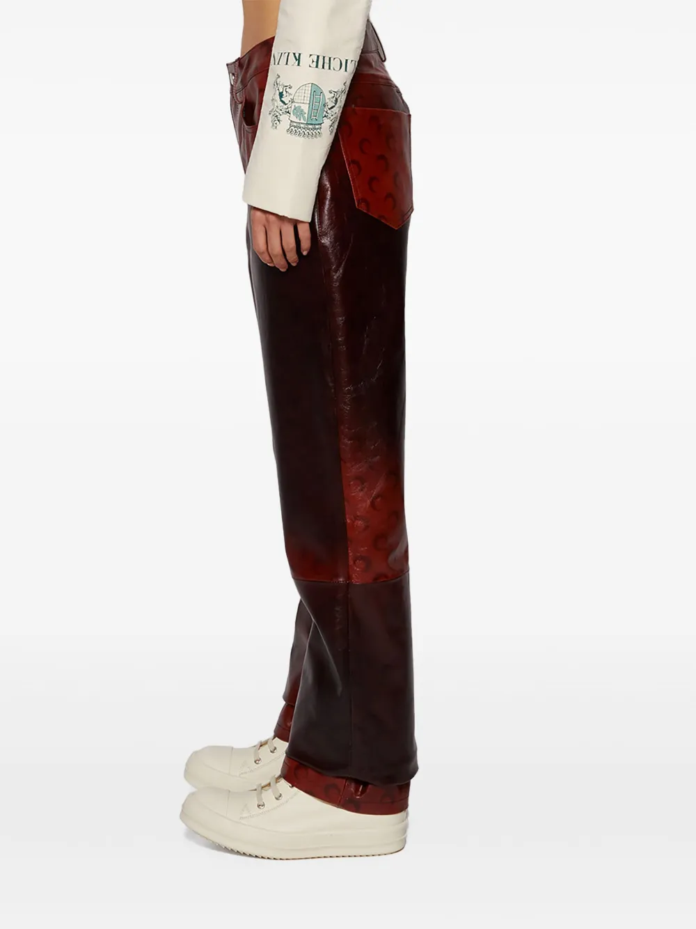 Marine Serre Airbrushed Leather Straight-leg Trousers In Red