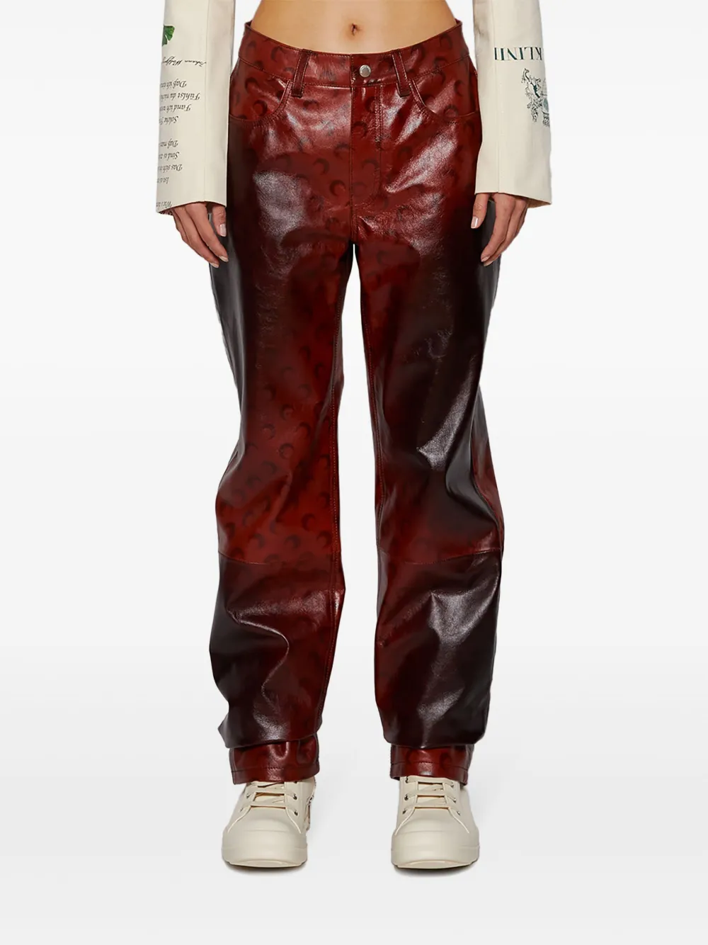 Marine Serre Airbrushed Leather Straight-leg Trousers In Red