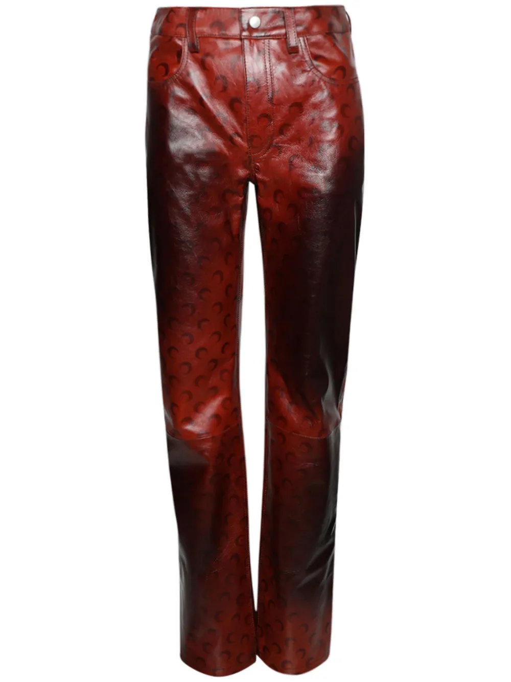Marine Serre Airbrushed Leather Straight-leg Trousers In Red