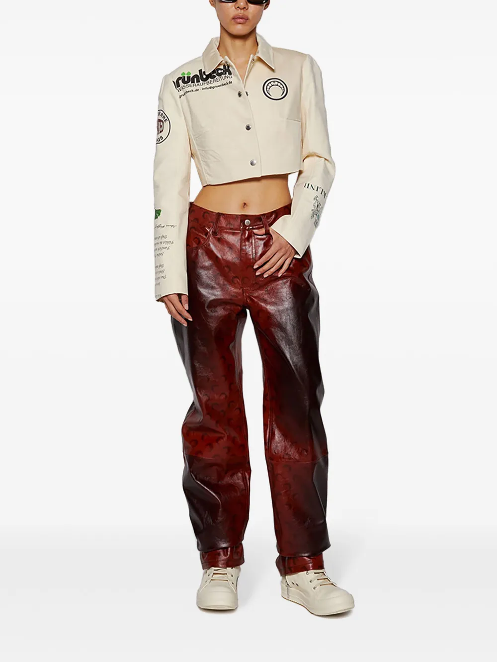 Marine Serre Airbrushed Leather Straight-leg Trousers In Red