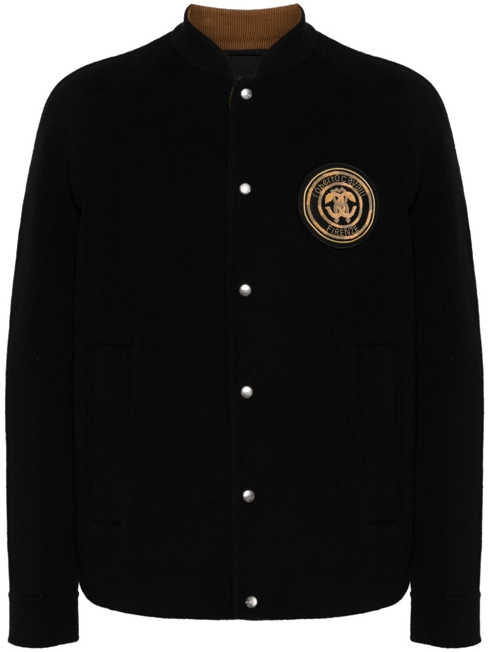 Roberto Cavalli Logo-embroidered Wool Bomber Jacket In Black