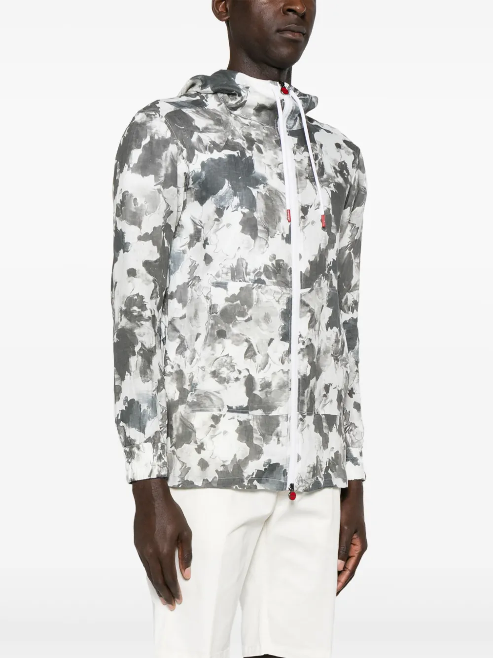 Shop Kiton Abstract-print Linen Jacket In Grey