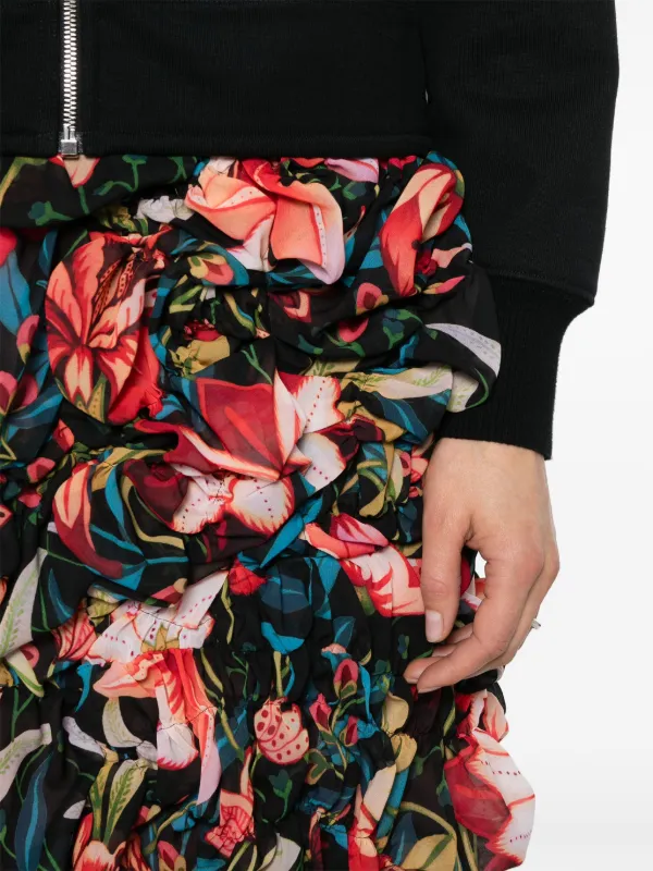 Comme Des Garçons floral-print Ruched Midi Skirt | Black