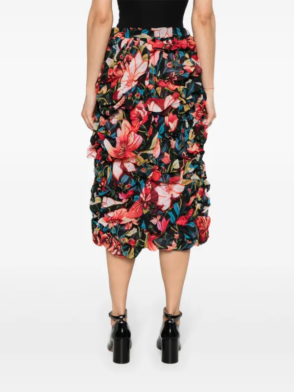Comme Des Garçons floral-print Ruched Midi Skirt | Black
