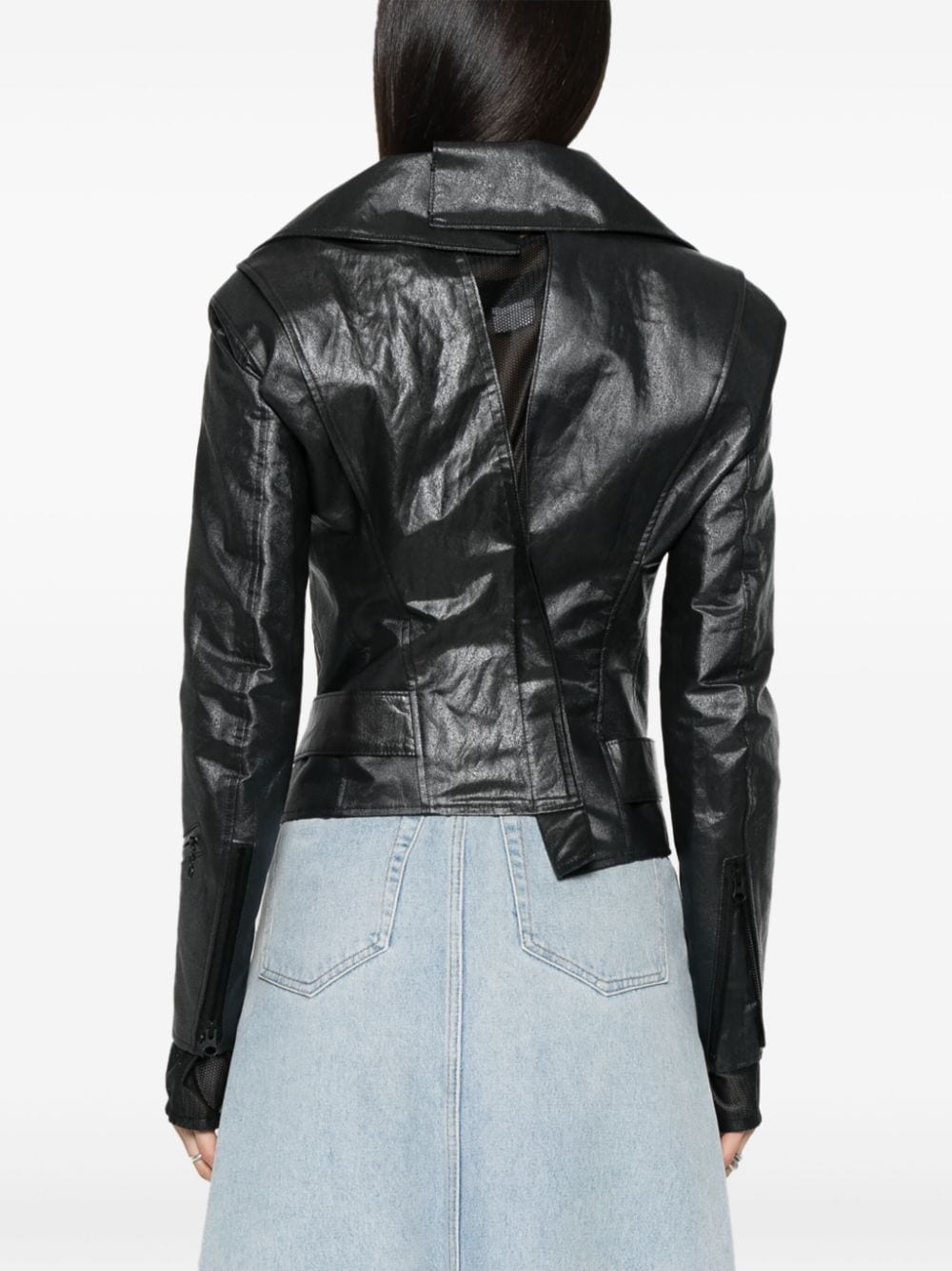 Shop Junya Watanabe Metallic Biker Jacquet In Black