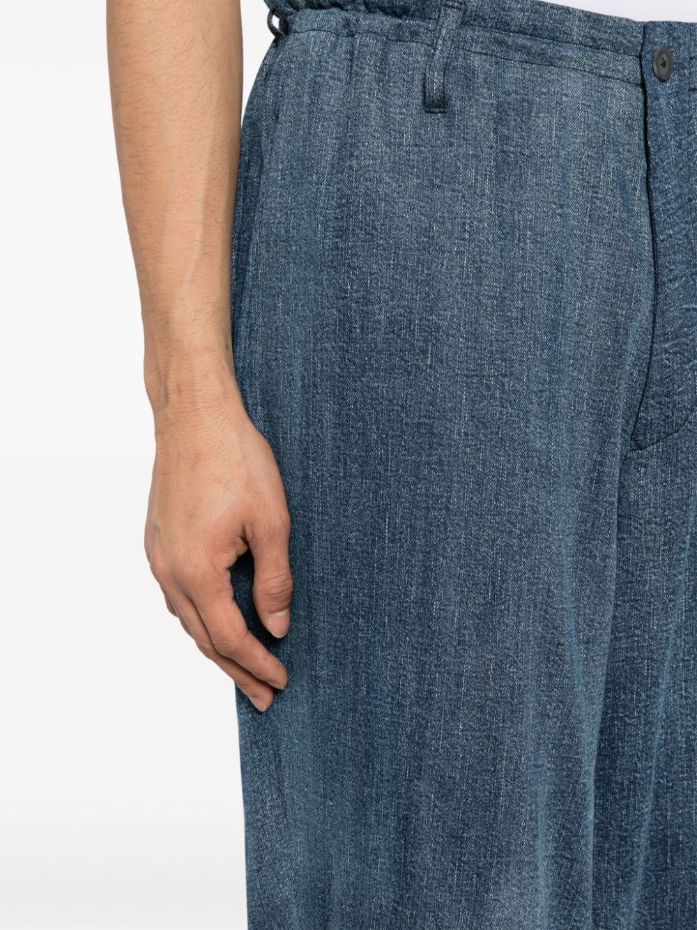 Shop Yohji Yamamoto Layered Wide-leg Cotton Trousers In Blue
