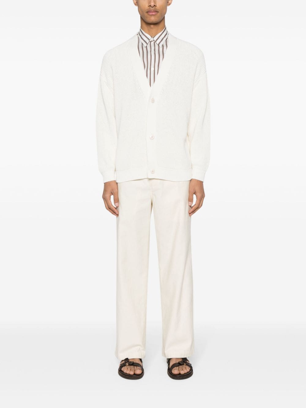 Shop Lardini V-neck Cotton Cardigan In White