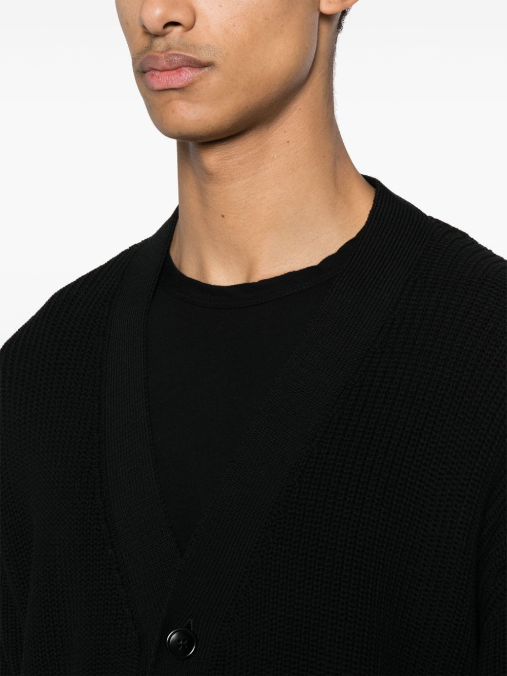 Shop Lardini V-neck Cotton Cardigan In Black