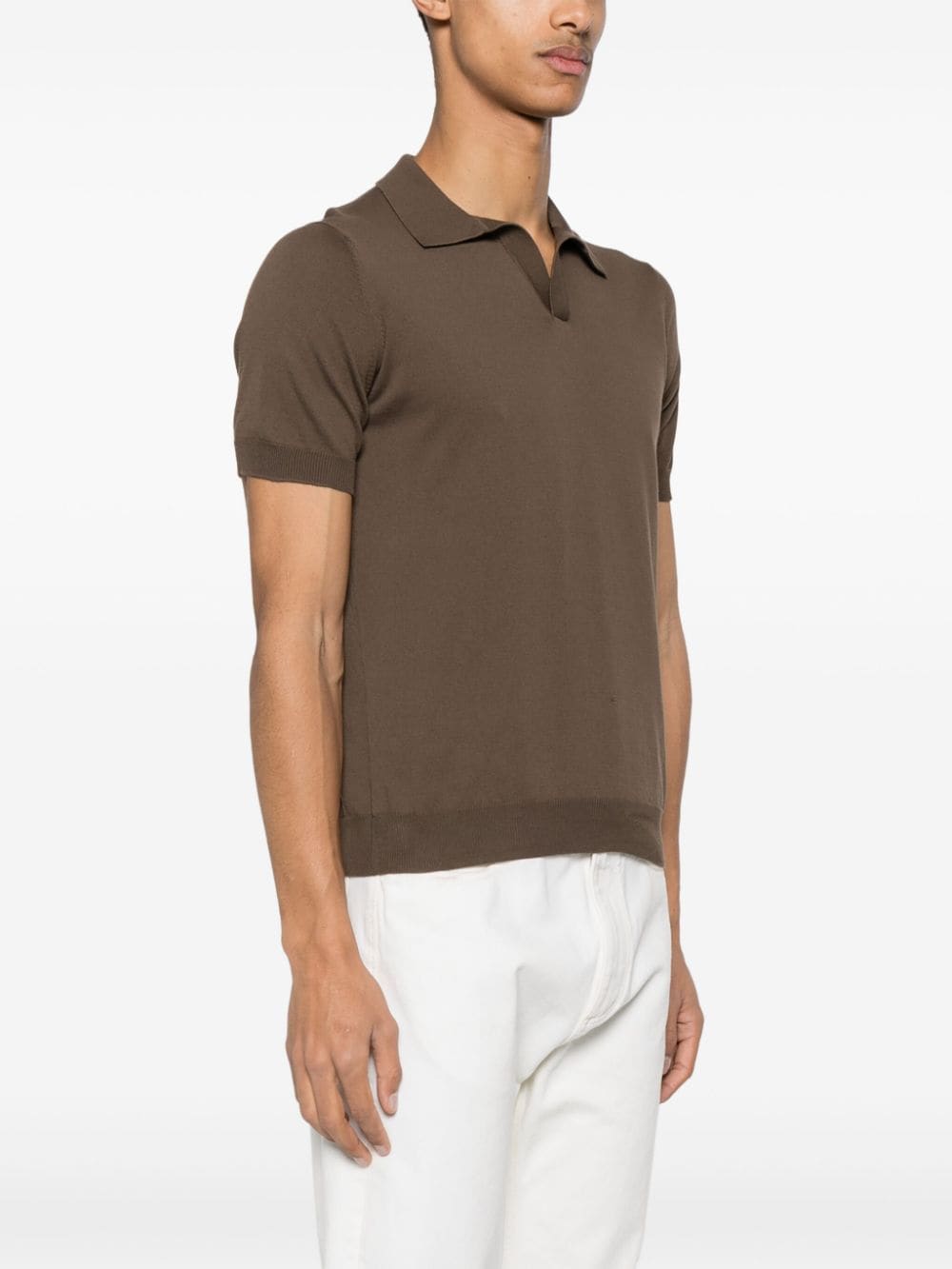 Shop Tagliatore Knitted Polo Shirt In Brown