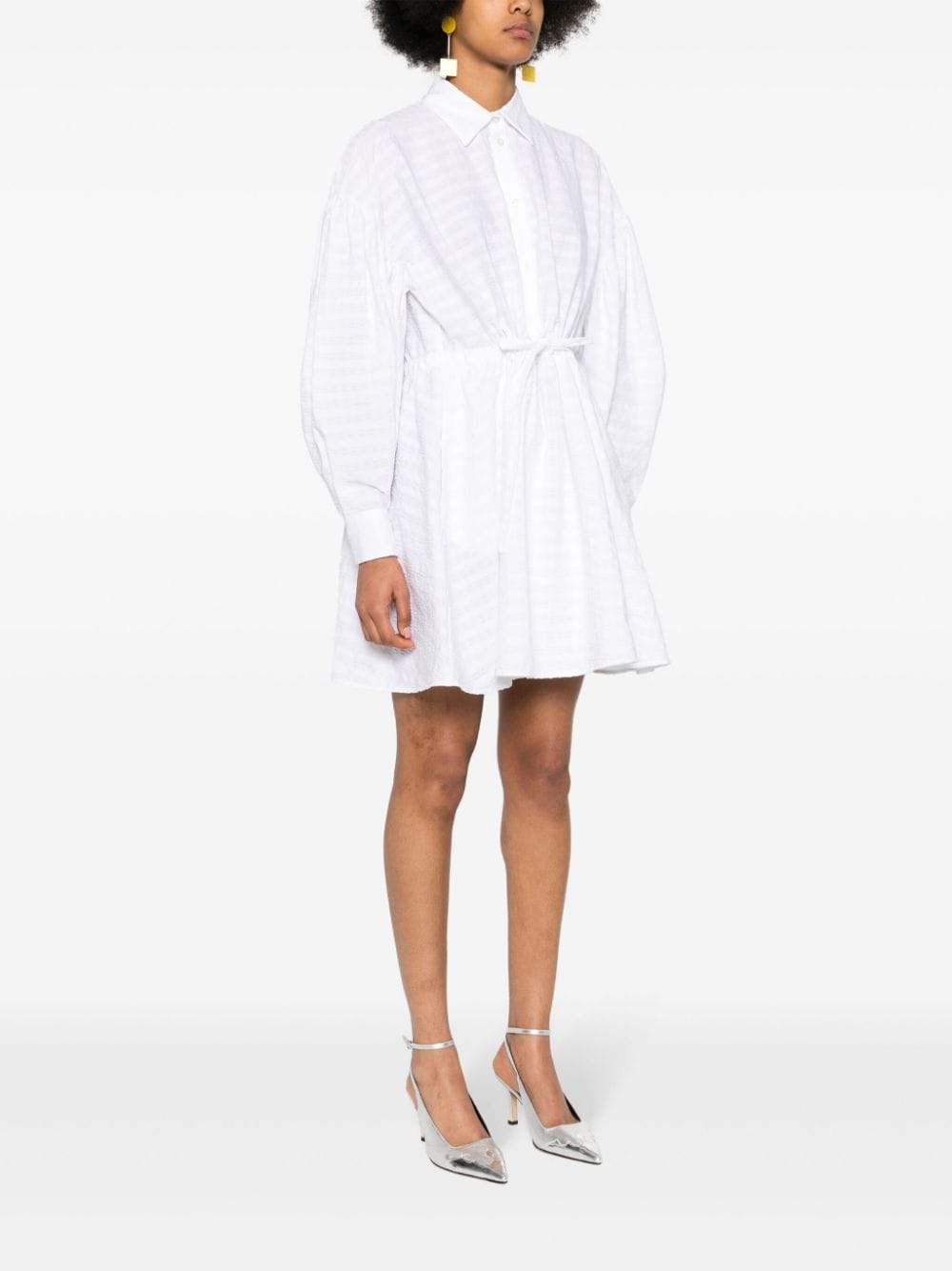 Shop Msgm Seersucker Mini Dress In White