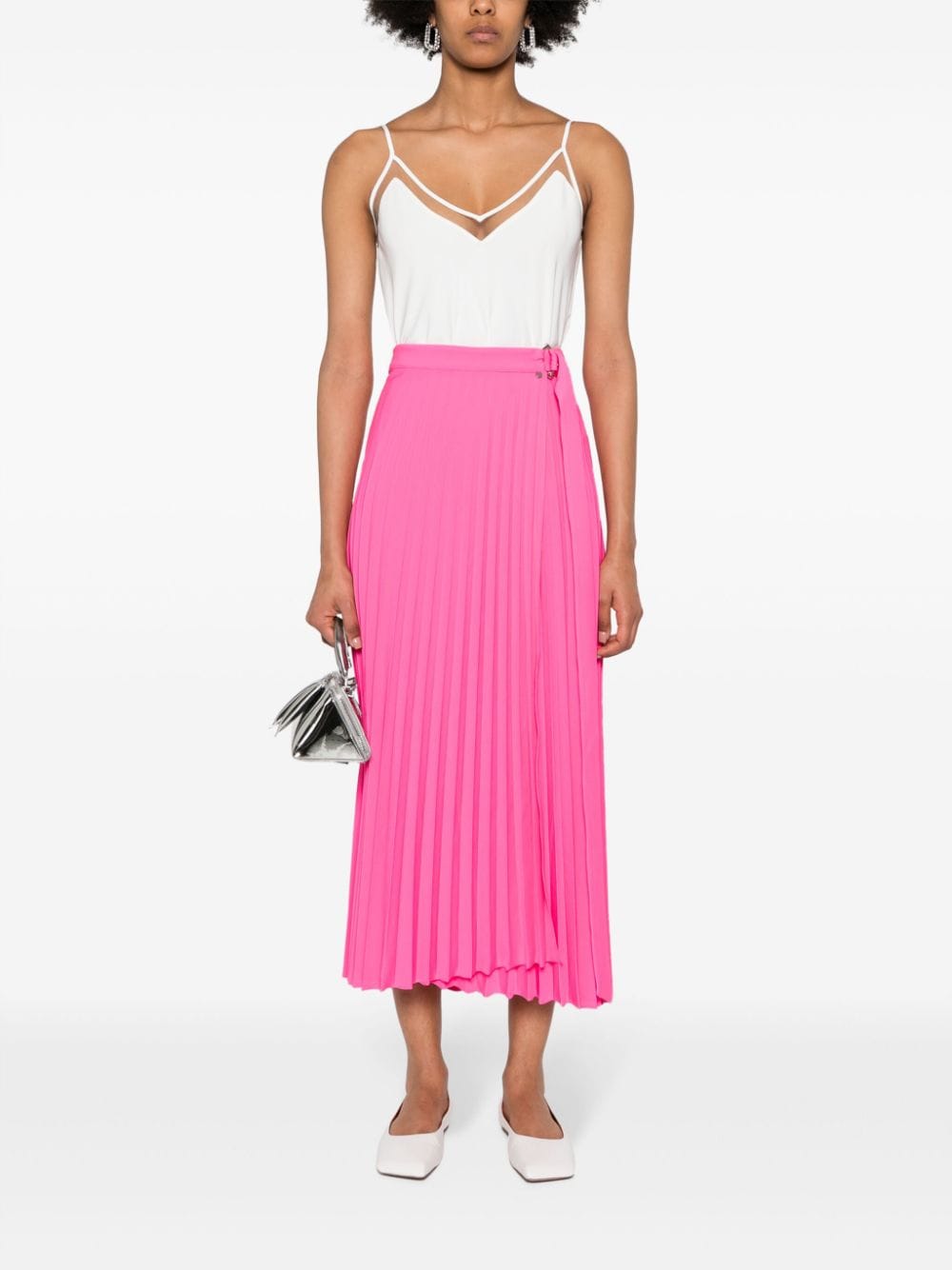 Shop Nissa Pleated Wrap Midi Skirt In Pink