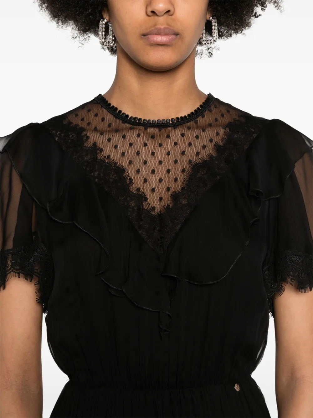 Shop Nissa Lace-embellished Silk Dress In Black