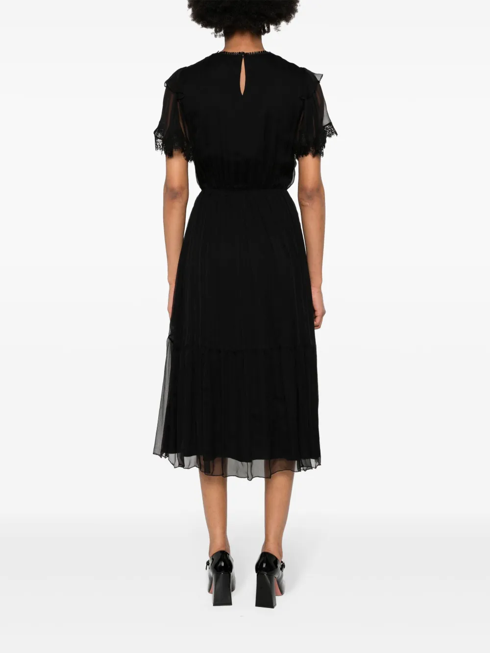 Shop Nissa Lace-embellished Silk Dress In Black