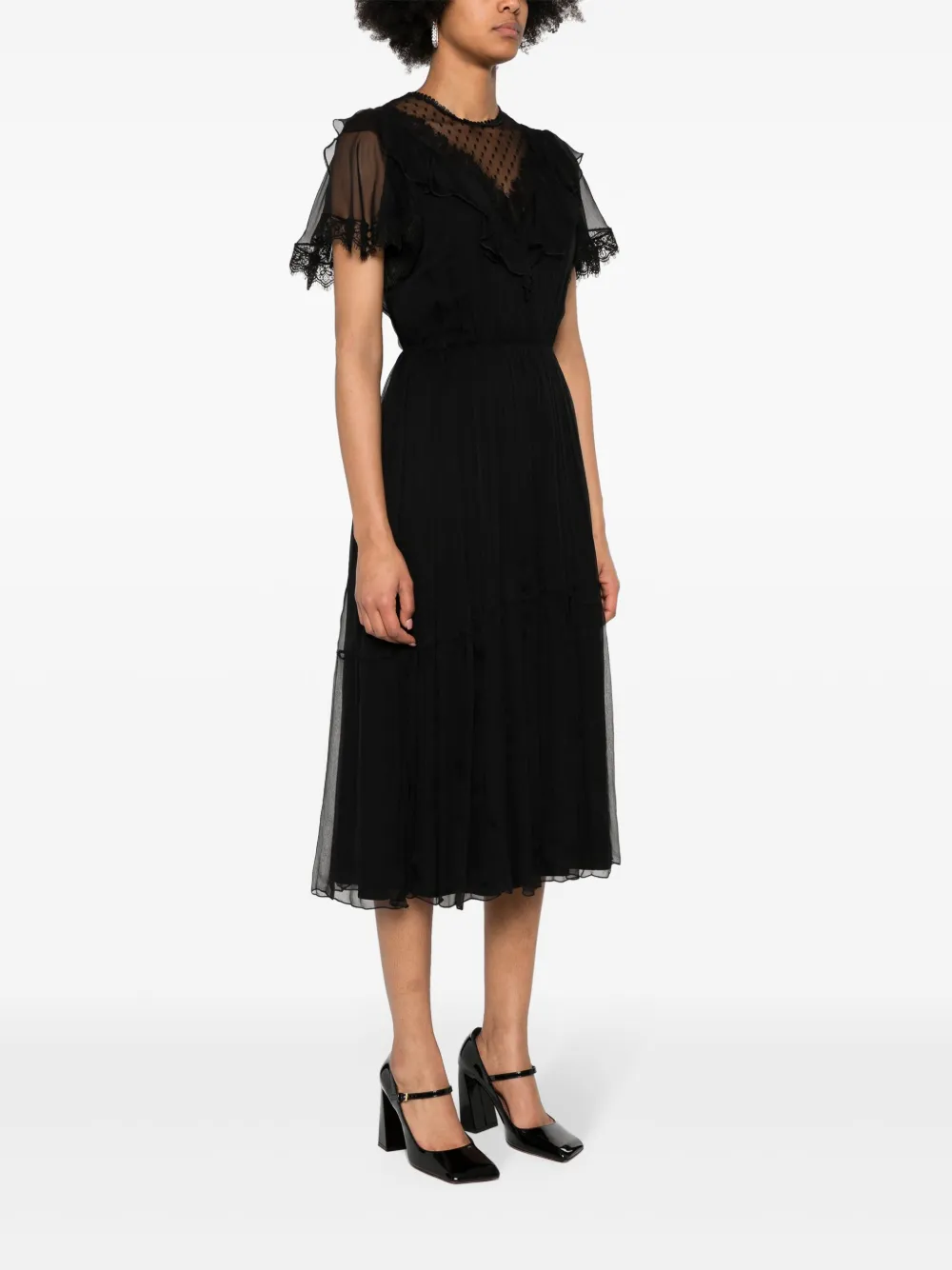 Shop Nissa Lace-embellished Silk Dress In Black