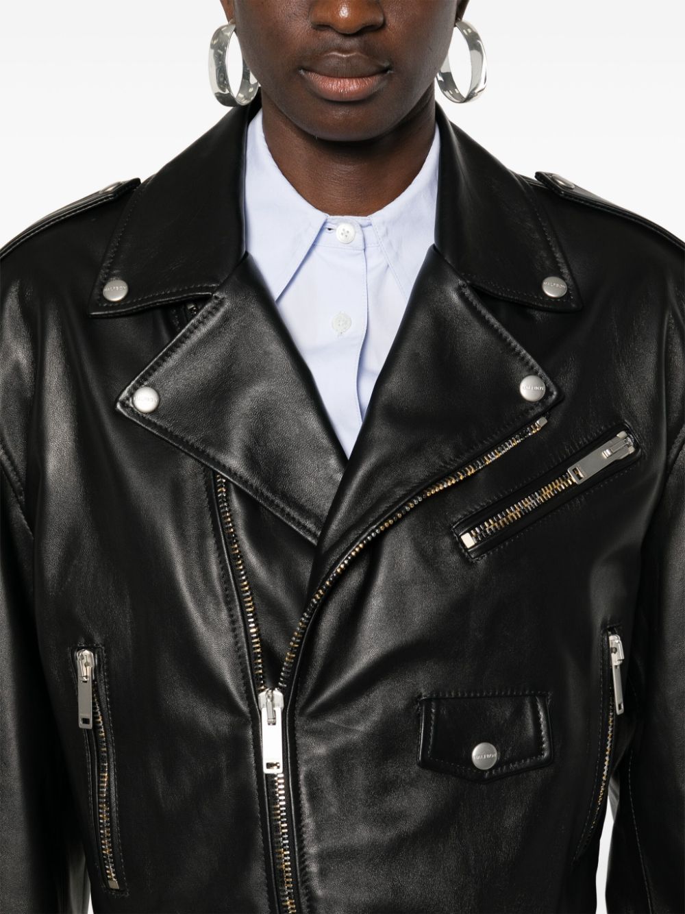 Shop Halfboy Chiodo Leather Biker Jacket In Black