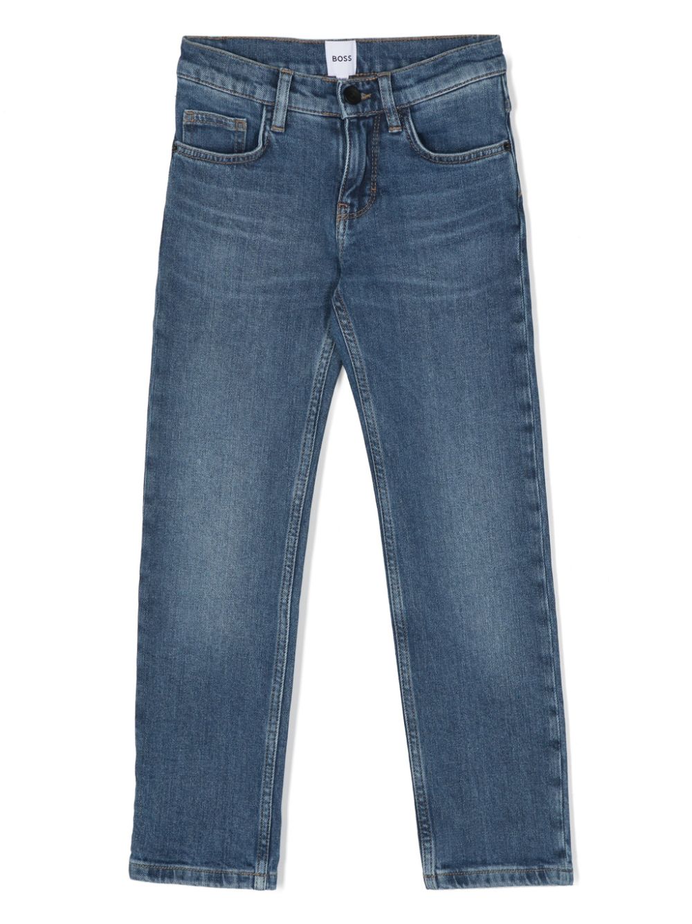 Shop Bosswear Logo-embossed Straight-leg Jeans In Blue