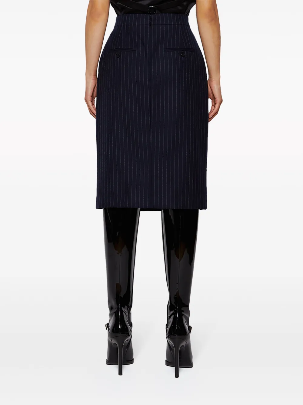 Saint Laurent Pinstripe-pattern Silk Skirt In Blue