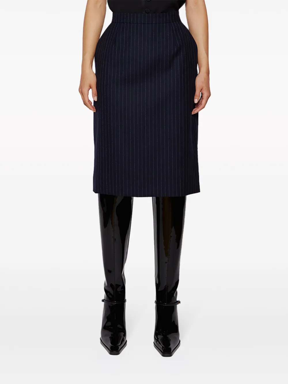 Saint Laurent Pinstripe-pattern Silk Skirt In Blue