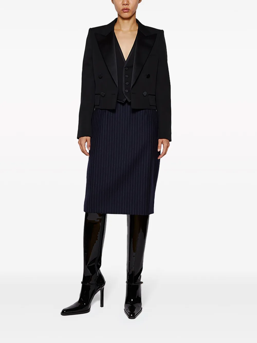 Saint Laurent Pinstripe-pattern Silk Skirt In Blue