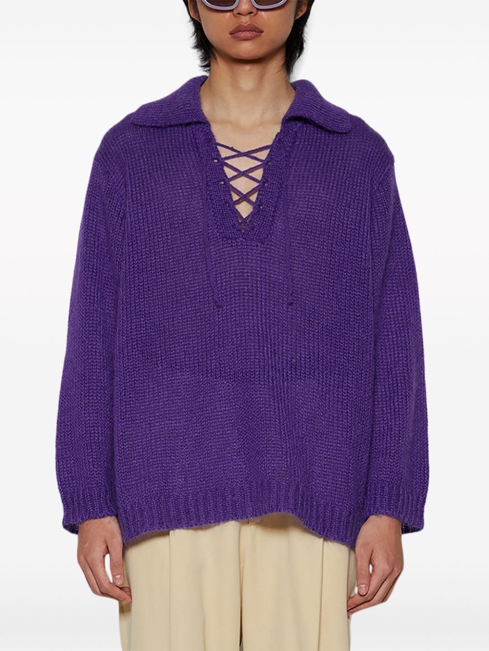 Shop Bode Alpine Lace-up Jumper In Purple