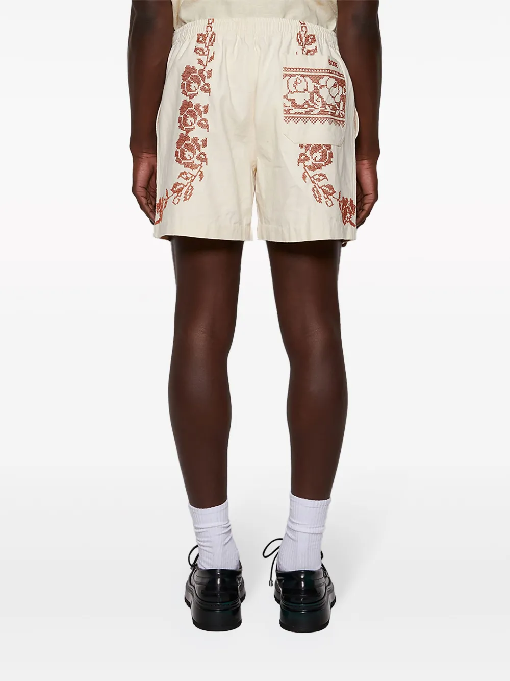 Bode Rose-embroidered Cotton Shorts In White