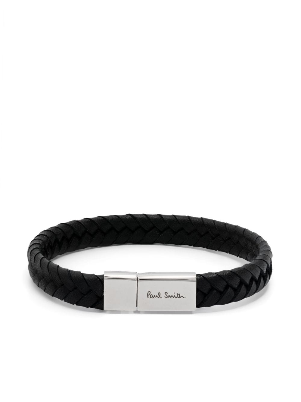 Paul Smith Braided Leather Bracelet In Silver
