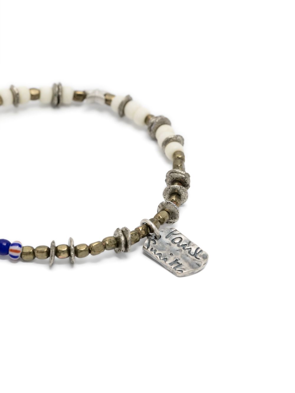 Shop Paul Smith Logo-charm Beaded Bracelet In Silver