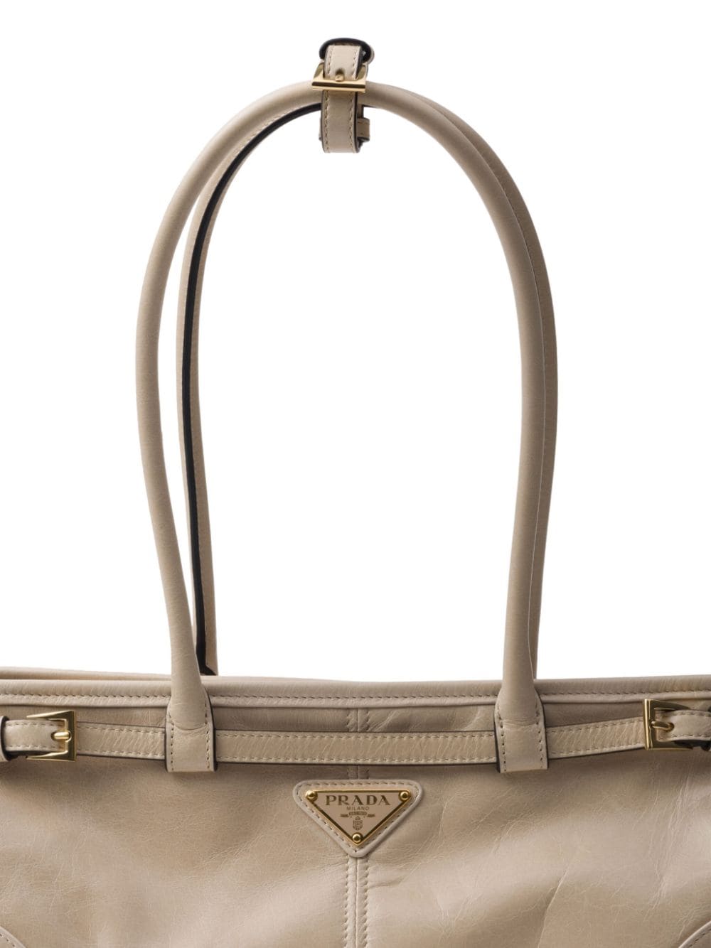 Shop Prada Medium Triangle-logo Belted Handbag In Neutrals