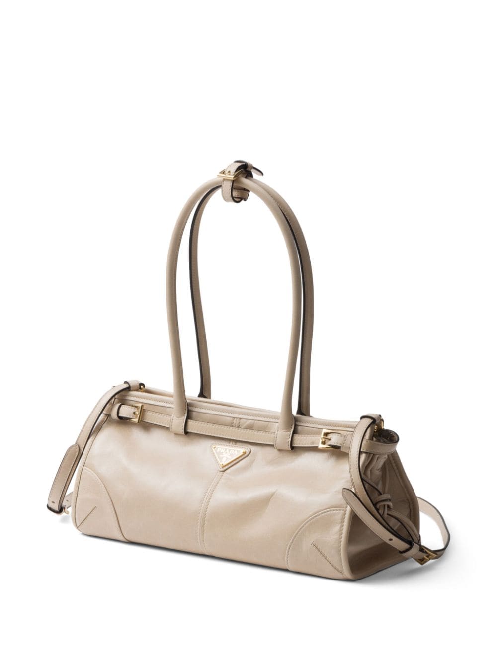 Shop Prada Medium Triangle-logo Belted Handbag In Neutrals