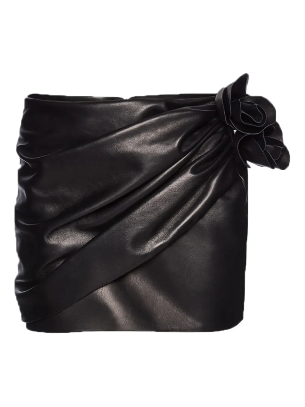 Magda Butrym floral-appliqué leather mini skirt Zwart