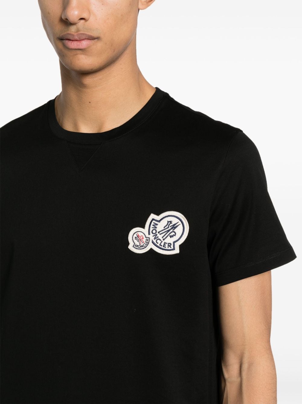 Shop Moncler Logo-patch Cotton T-shirt In 黑色