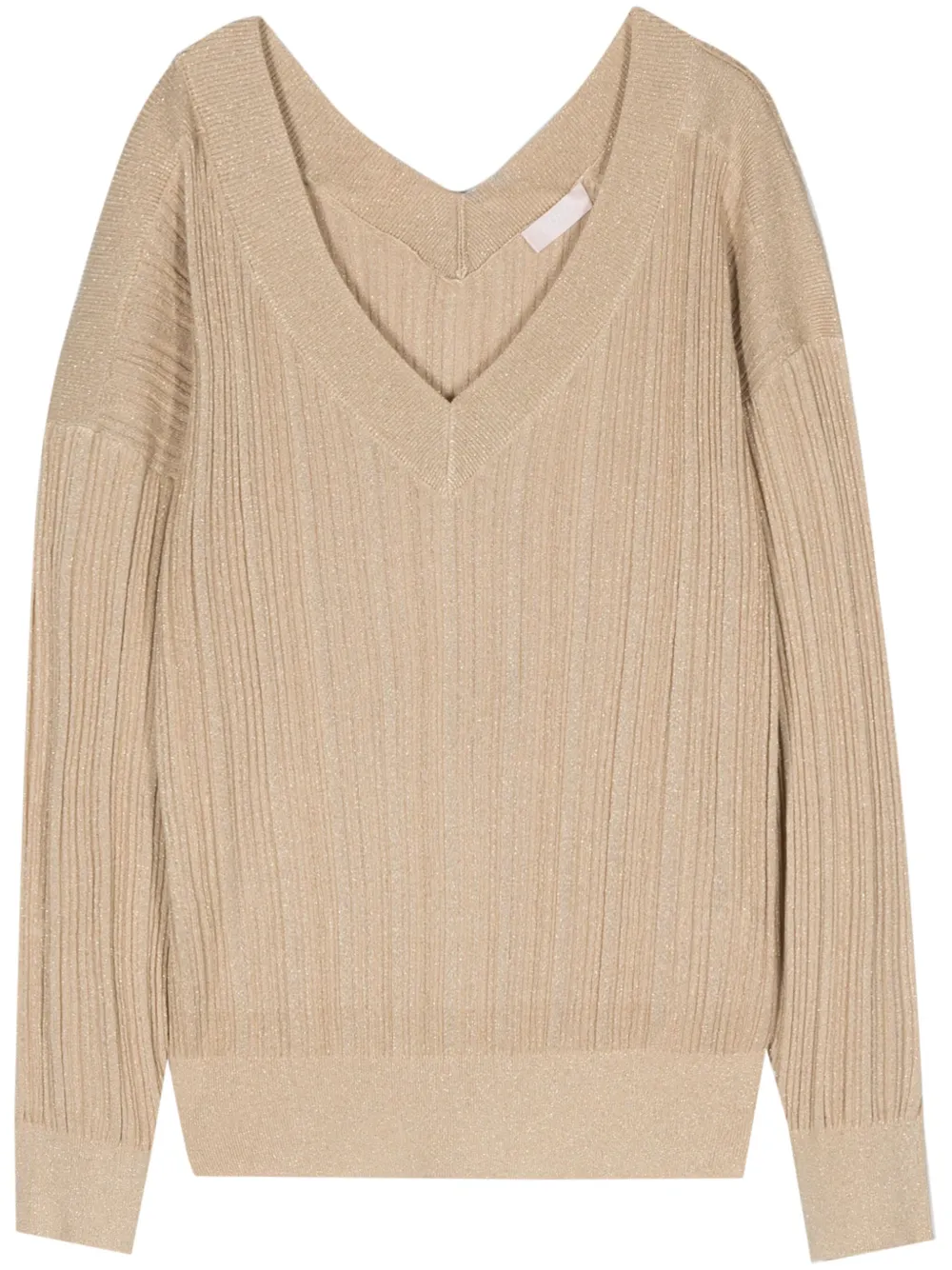 Shop Liu •jo V-neck Fine-ribbed Jumper In 中性色