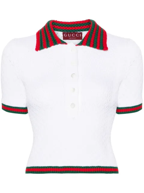 Gucci Web-striped crochet polo top