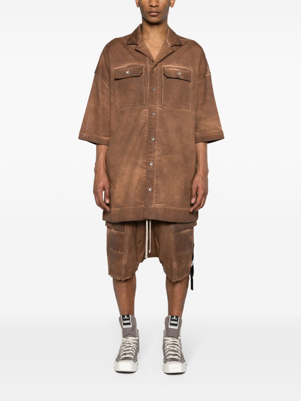 Shop Rick Owens Drkshdw Magnum Tommy Waxed Shirt In Brown