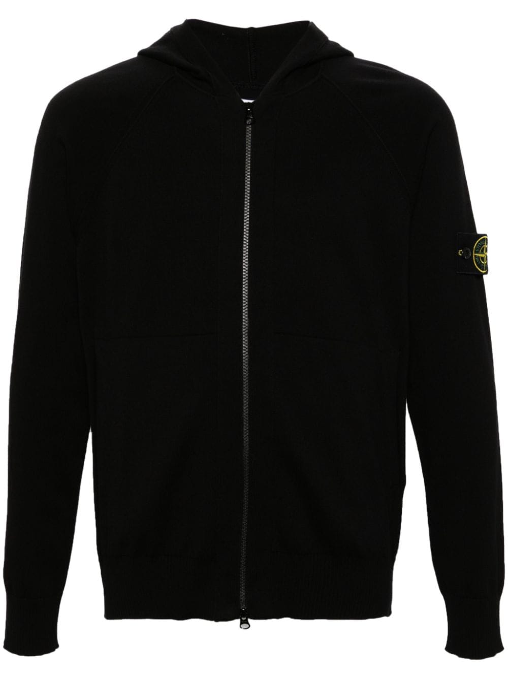 Stone Island Compass-patch Knitted Hoodie In Black
