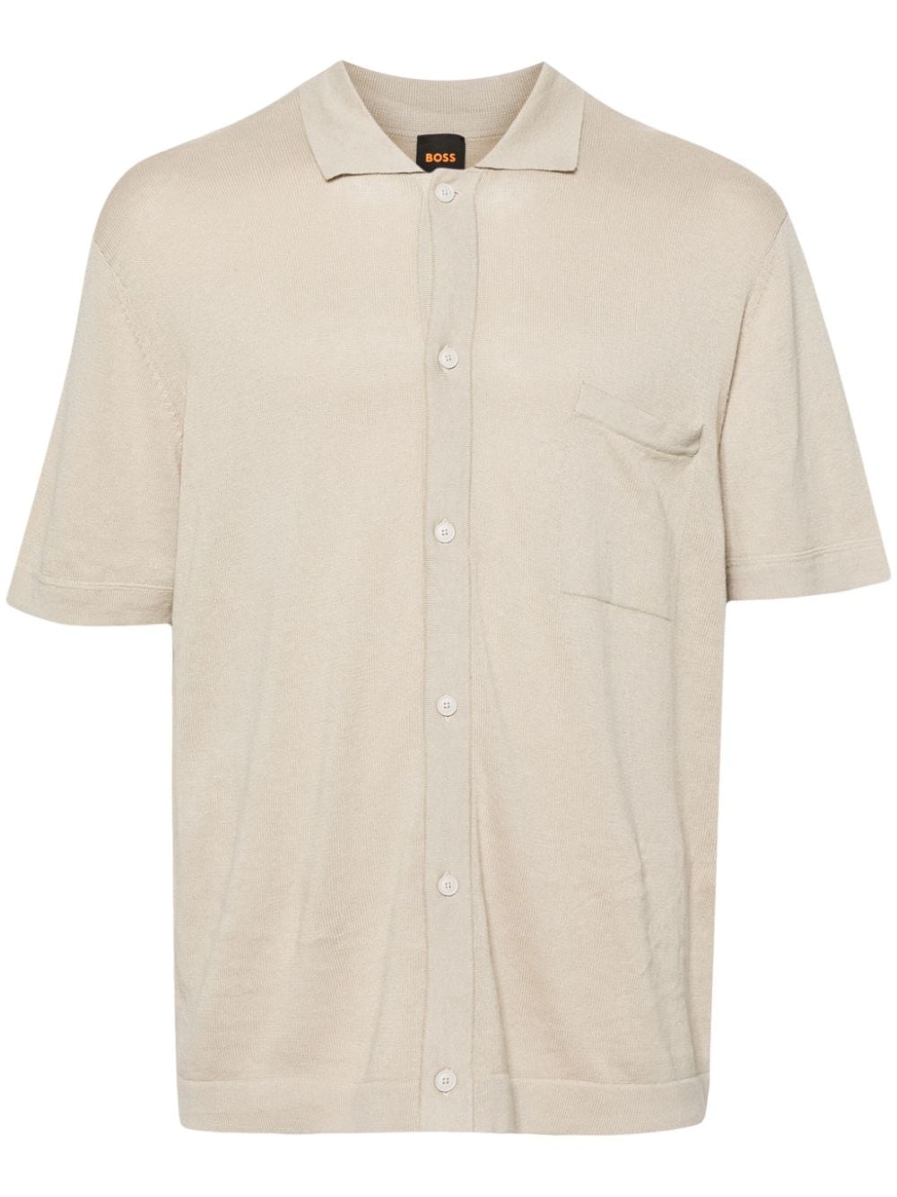 Hugo Boss Button-up Cotton-blend Polo Shirt In Neutrals
