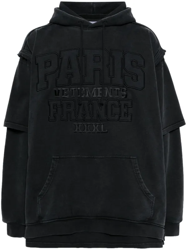 VETEMENTS Paris logo embroidered hoodie men Cotton Polyester M Black