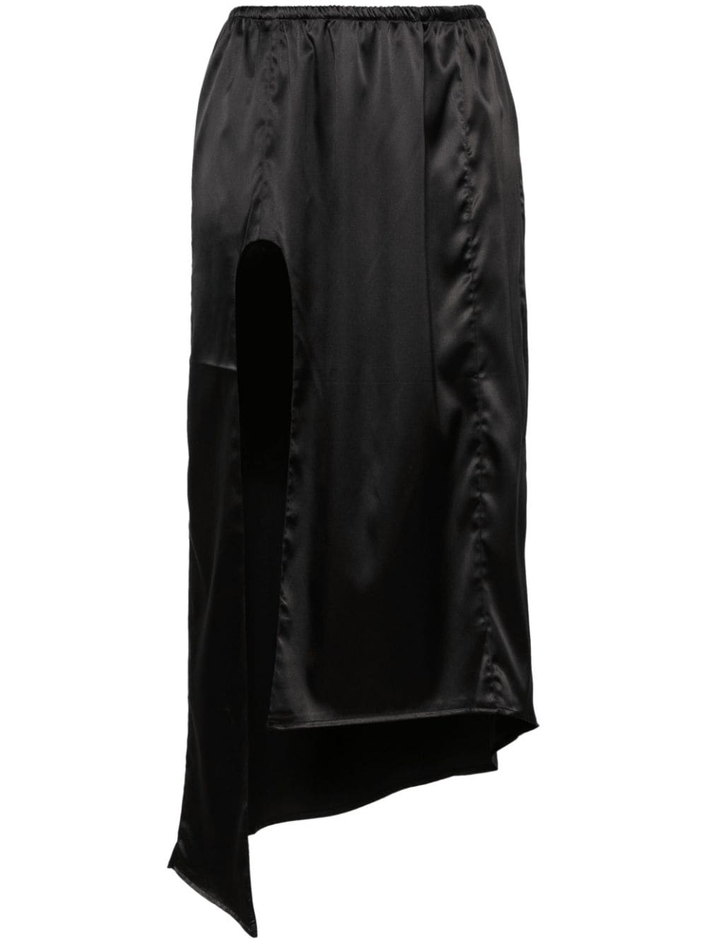Shop Elena Velez Asymmetric Satin Slip Skirt In Black