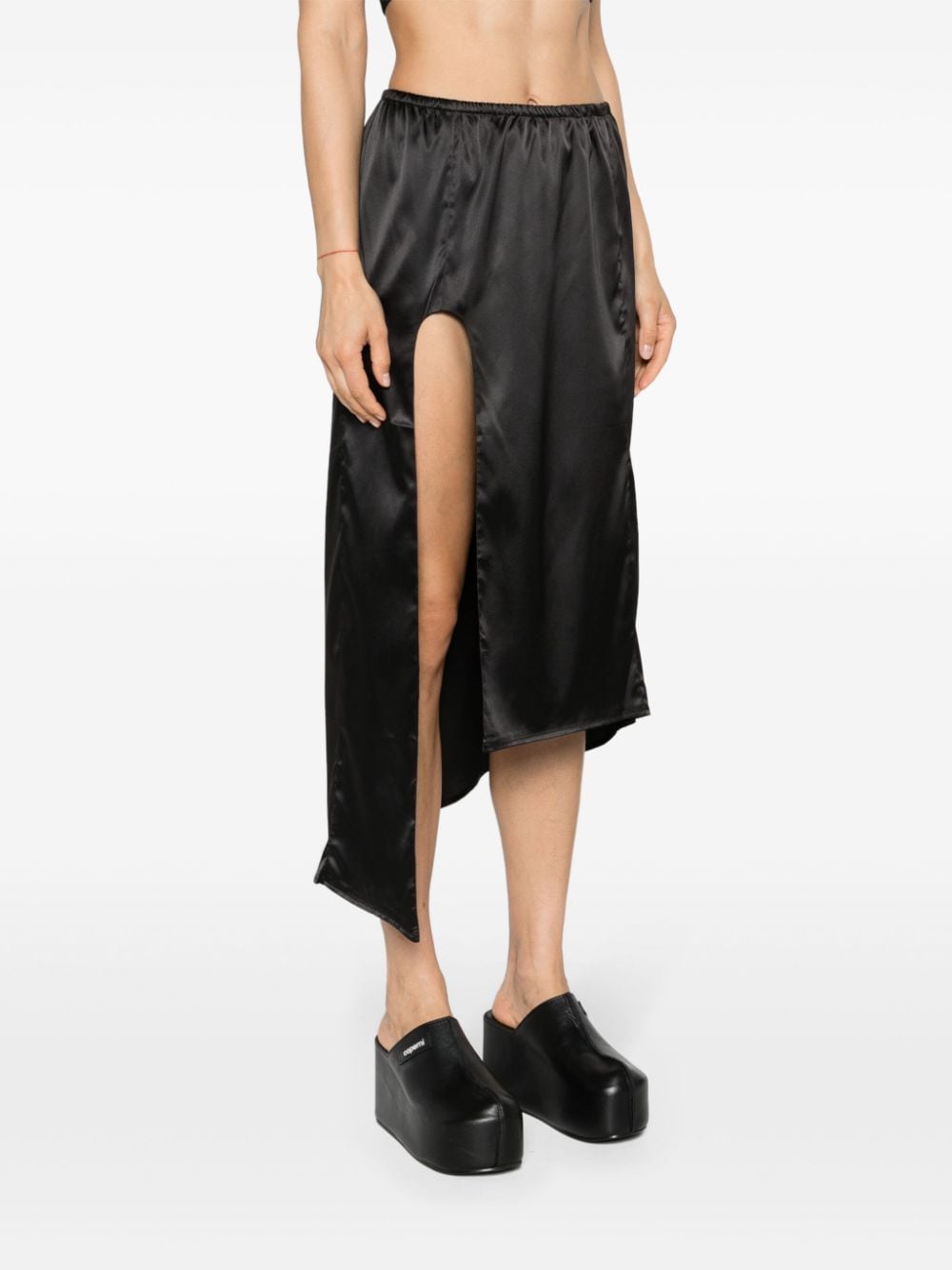Shop Elena Velez Asymmetric Satin Slip Skirt In Black