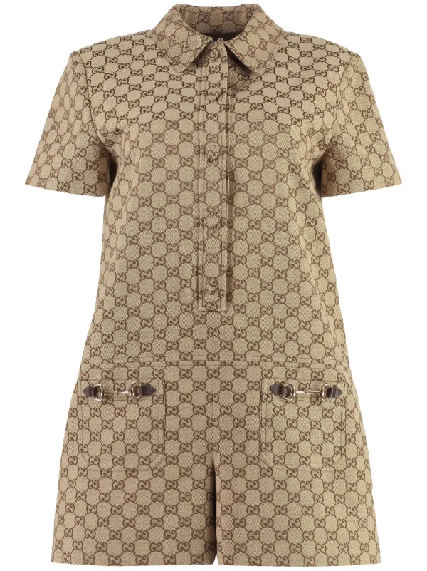 Gucci Jumpsuit Corto Estampado GG Supreme Neutro FARFETCH MX